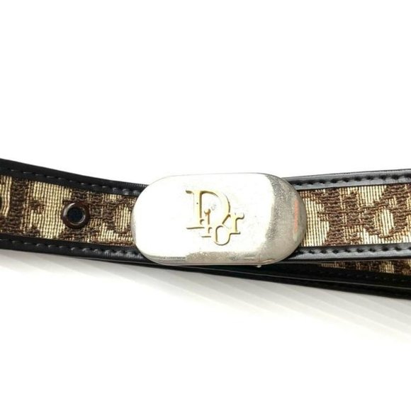 Dior Brown Two Tone Trotter Print Canvas D Buckle with Leather Belt - Picture 2 of 6